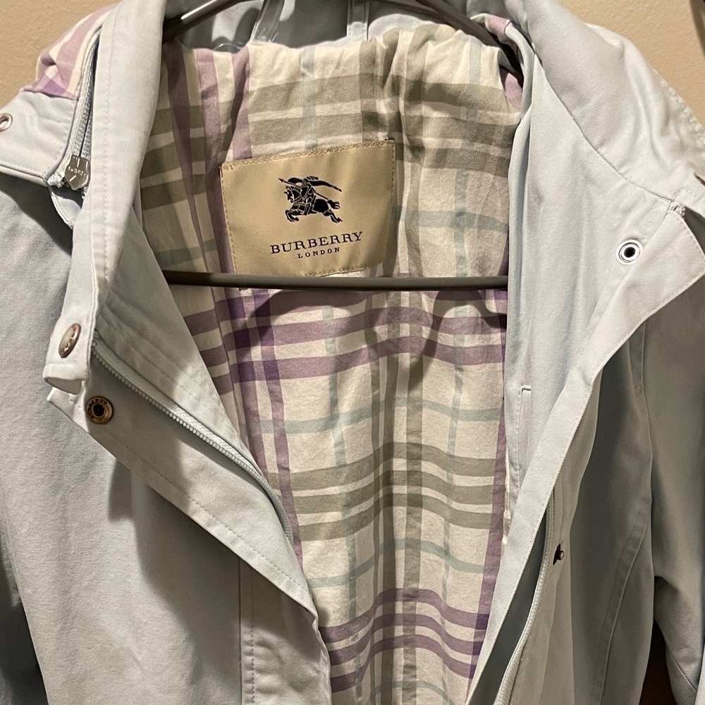 Burberry Baby Blue Jacket in good condition.